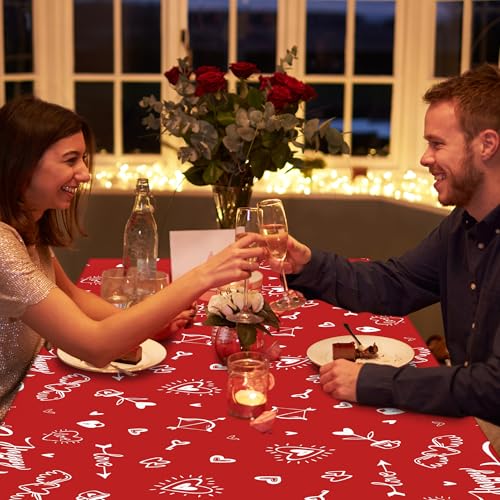 Image of QZYL 2 PCS Valentines Decorations, Disposable 108 inch X 54 inch Valentines Tablecloths, Plastic Romantic Red Love Heart Tablecloths, Rectangle Love Table Covers, Valentine's Decorations for Memorable Tables