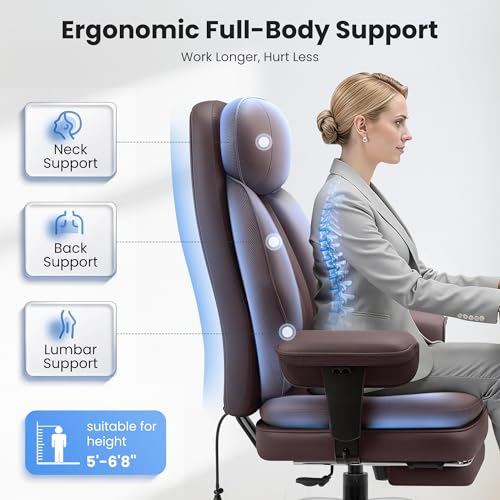 Image of Big and Tall Office Chair with Lumbar Support Ergonomic Computer Desk Chair