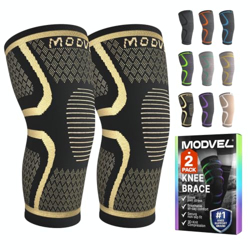 Image of Modvel Compression Knee Brace for Women & Men - 2 Pack Knee Brace for Women Running Knee Pain, Knee Support Compression Sleeve, Workout Sports Knee Braces for Meniscus Tear ACL & Arthritis Pain Relief