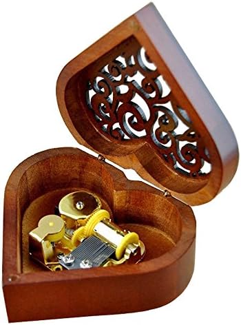 FnLy Antique Engraved Wooden Wind-Up Musical Box,You are My Sunshine Musical Box,with Gold-Plating Movement in,Heart-Shaped