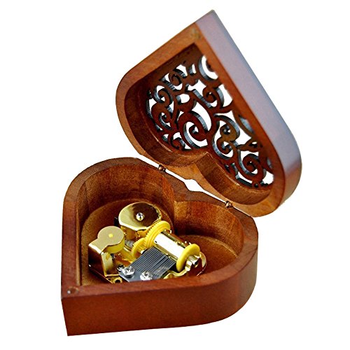 Fnly Antique Engraved Wooden Wind-Up Musical Box,You Are My Sunshine Musical Box,With Gold-Plating Movement In,Heart-Shaped #TOP2