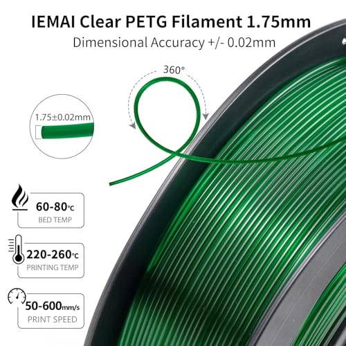 Image of IEMAI Clear PETG Filament 1.75mm Green 1kg, Glossy Transparent Finish 3D Printer Filament Up to 600mm /s High-Speed Printing for Lampshades, Home Decor & DIY Models