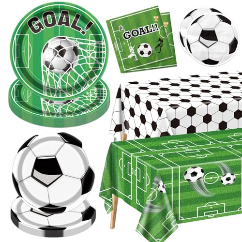 Decorazioni per feste di calcio per 20 ospiti, include piatti da calcio, tovaglioli, tovaglie per feste di compleanno per ragazzi Decorazioni per feste a tema sportive Evento di calcio