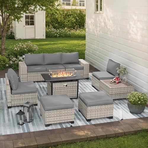 Muphyers 9-Piece Outdoor Patio Furniture Set with 55,000 BTU Fire