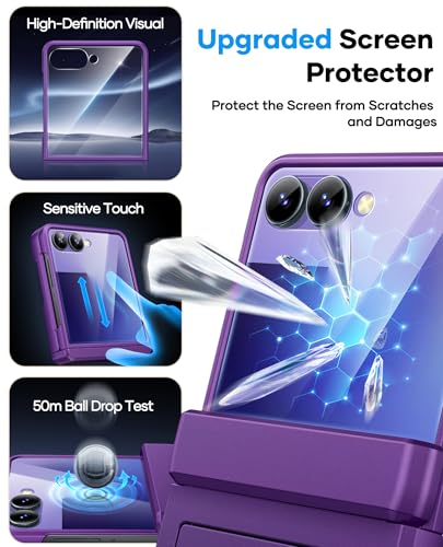 Image of ASAFCASE for Samsung Galaxy Z Flip 7 Case Wallet with Card Holder, Purple | Outer Screen Protector, Hinge Protection, Heavy Duty, Shockproof Rugged Phone Protective Cover Case for Galaxy Z Flip 7