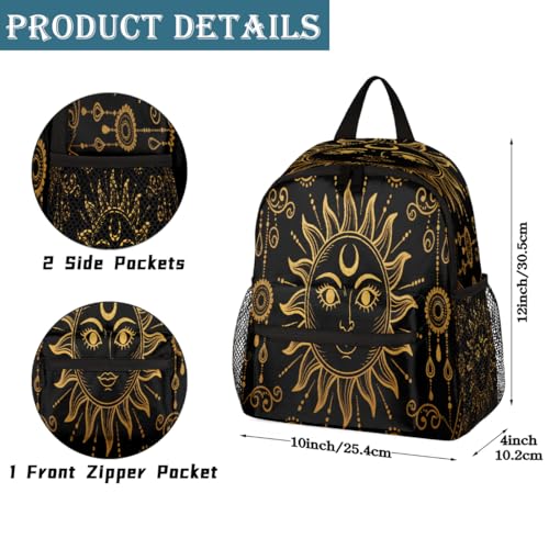 Ethnic Boho Style Sun Pattern Kids Backpack for Boys Girls, Waterproof Lightweight Toddler School Bag with Chest Strap, Small Travel Book Bag Preschool Kindergarten Backpack2