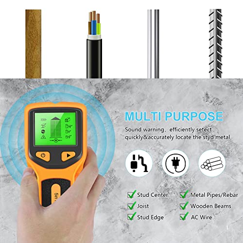 Stud Finder Wall Scanner 5 in 1 Stud Detector HD ABS Electric Wire Detector with LCD Display for Walls Wood Pipes Metal AC Wires (Yellow) - Image 3