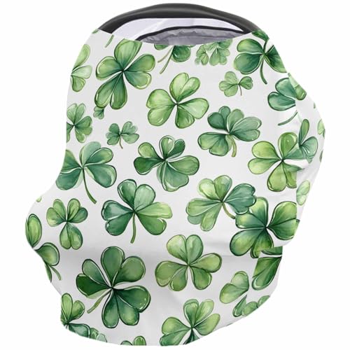 Nursing Cover for Breastfeeding Scarf, Leaf St Patrick's Day Shamrock Baby Car Covers Super Soft Multi Use for Canopy Shopping Cart Cover Blanket Stroller Cover