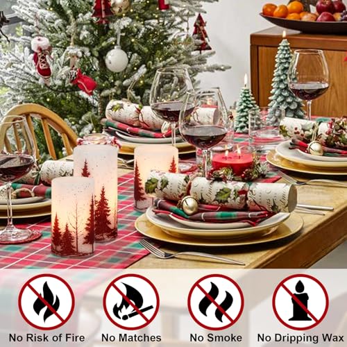 Image of Eldnacele Christmas Flickering Flameless Candles with 6 Hour Timer, Red Christmas Tree Decal Battery Operated Real Wax LED Pillar Candles Home Tabletop Holiday Decor(3Pcs,3x4 /5 /6 Inches)