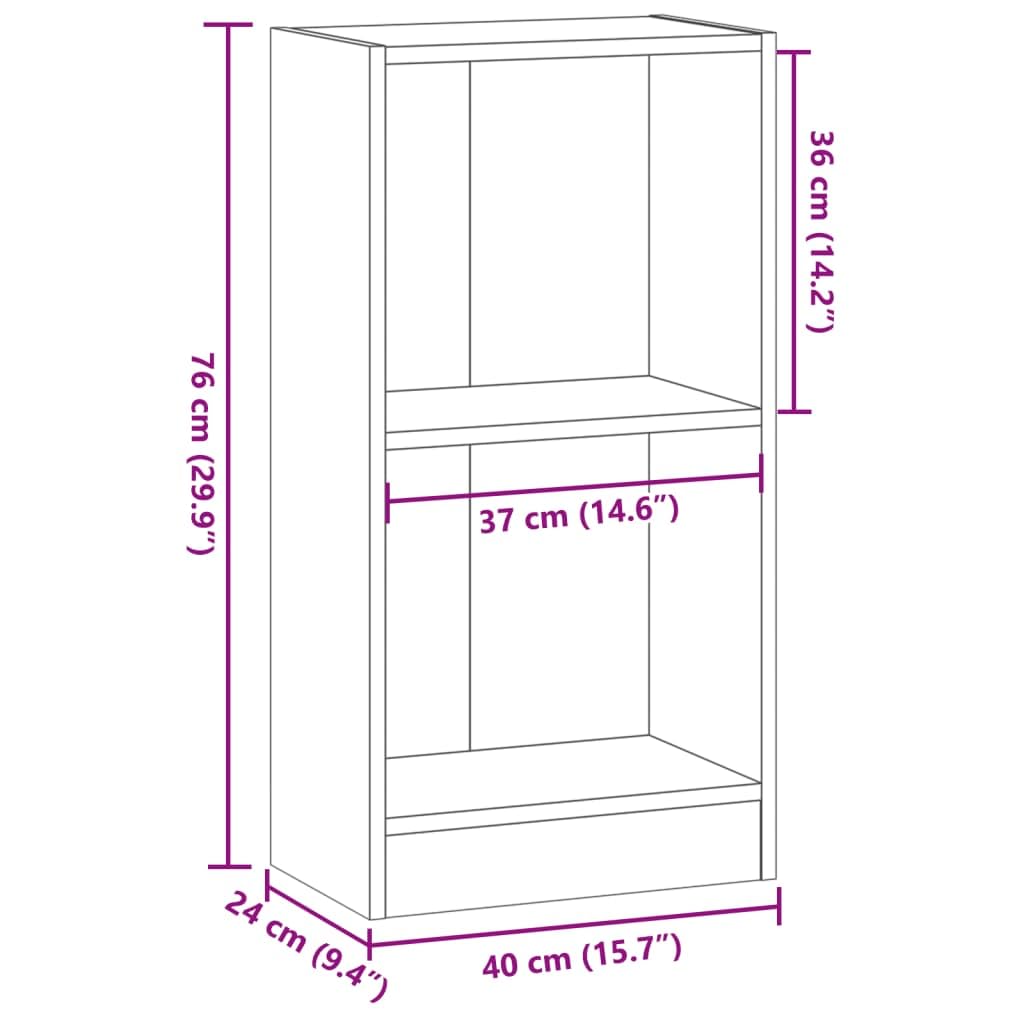 Bücherregal Altholz-Optik 40x24x76 cm Holzwerkstoff freistehend mit offenen Fächern, platzsparend als Regalsystem, Aufbewahrung für Bücher, Büro, Wohnzimmer, Kinderzimmer, Homeoffice