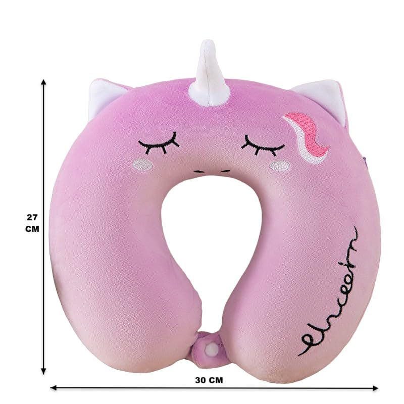Image of DC DECORIO Kids Travel Pillow,Unicorn Fiber with,U-Shaped Airplane Car Flight Head Neck Support Pillow for Adults Toddler Children,Boys,Girls (Purple)