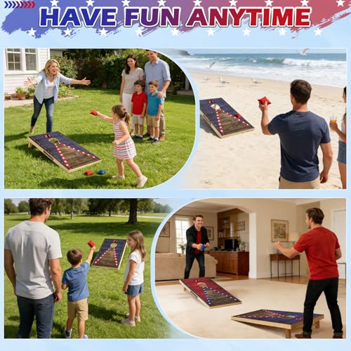 Image of Electronic Cornhole Board Set 4x2ft 3x2ft 2x1ft, Automatic Scoring Corn Hole Games for Adults & Kids, Wooden Portable Cornhole Set with 8 Bean Bags & Carrying Bag for Outdoor, Tailgate, Party