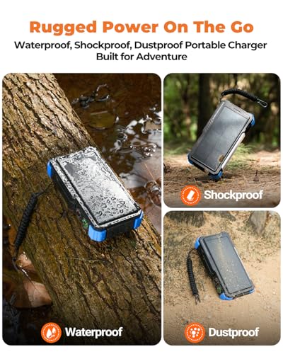 Image of BLAVOR Solar Power Bank with Hand Crank and 4 Cables, 20000mAh Wireless Portable Charger with USB C & Camping Light, 20W Fast Charging Battery Pack for iPhone, iPad, Samsung, All Mobile Phones