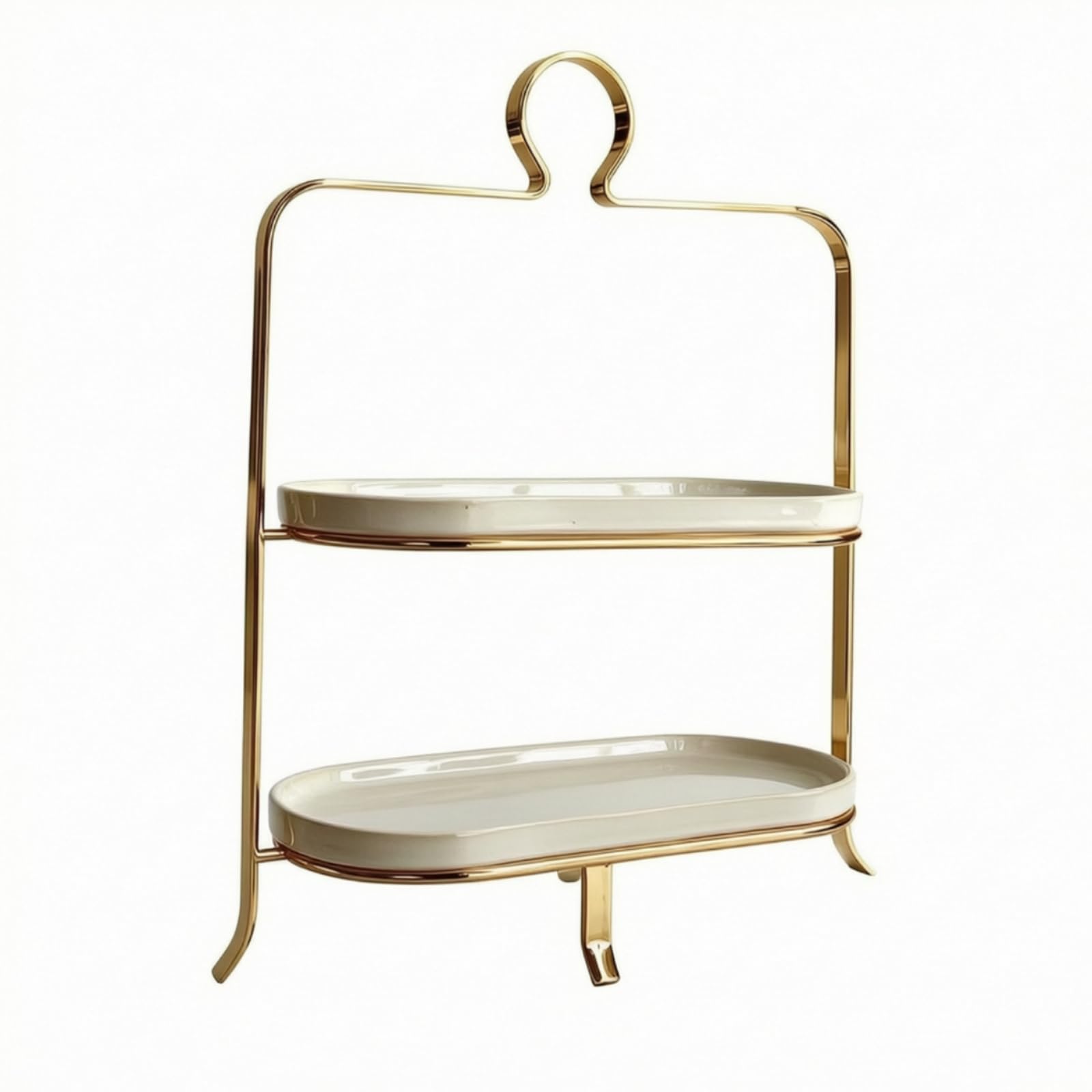 Baoblaze Supporto per Più Livelli con Base in Acciaio Inox Spazzolato E Vassoi in Ceramica Liscia per Organizzare Merende E con , Oro , Due Livelli