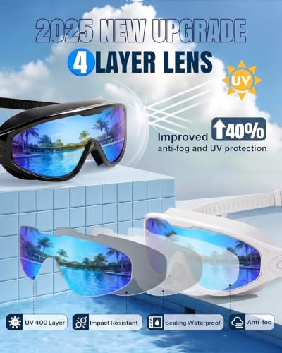 Image of Swim Goggles 2 Pack, Wide View Anti Fog&UV Swimming Goggles for Audlt, No Leak Pool Beach Essentials for Men Women