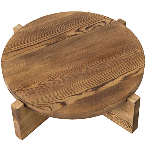 Mygift 12-Inch Wood Cake Stand, Round Rustic Burnt Wood Dessert Pedestal Serving Tray With Removable Base #TOP5