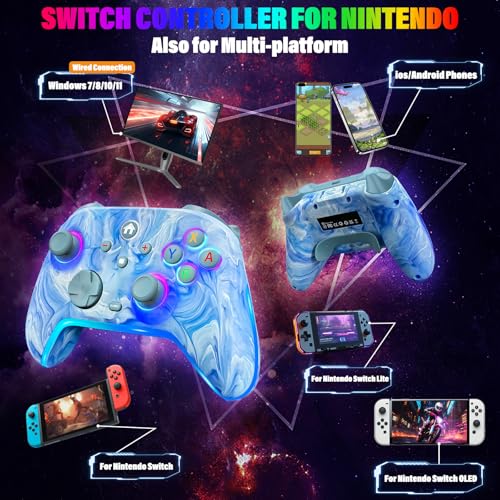 Image of RJAD Switch Controllers Wireless for Nintendo Switch /Lite /OLED /Switch 2, 1200mAh Pro Controller, 10 Colors LED Switch Light up Gamepad, Switch Turbo Remote with Turbo /Gyro /Vibration /Motion Control