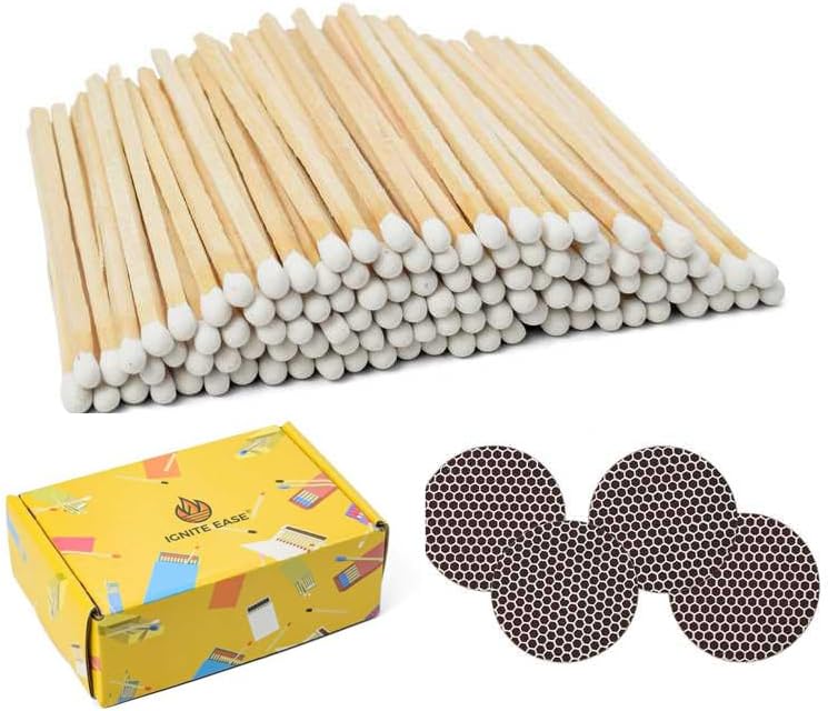 4" White Matches, 100 Count Extra Long Safety Wooden Matches for Candles, Fireplace | Match Sticks with Striker, Box of Match By IGNITE EASE