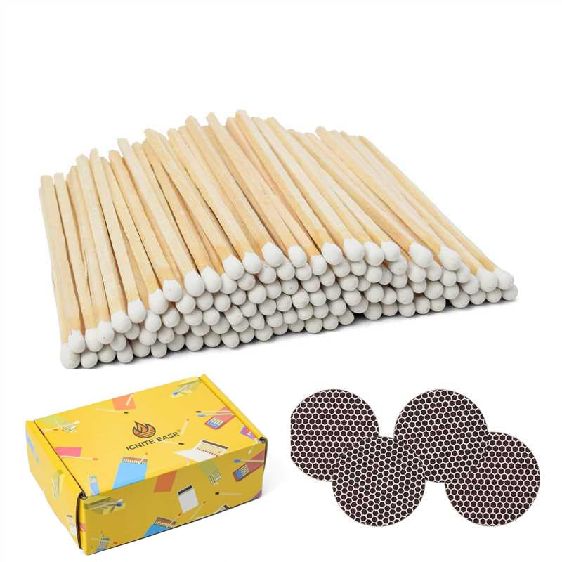 IGNITE EASE 4" White Matches, 100 Count Extra Long Safety Wooden Matches for Candles, Fireplace | Match Sticks with Striker, Box of Match by IGNITE EASE