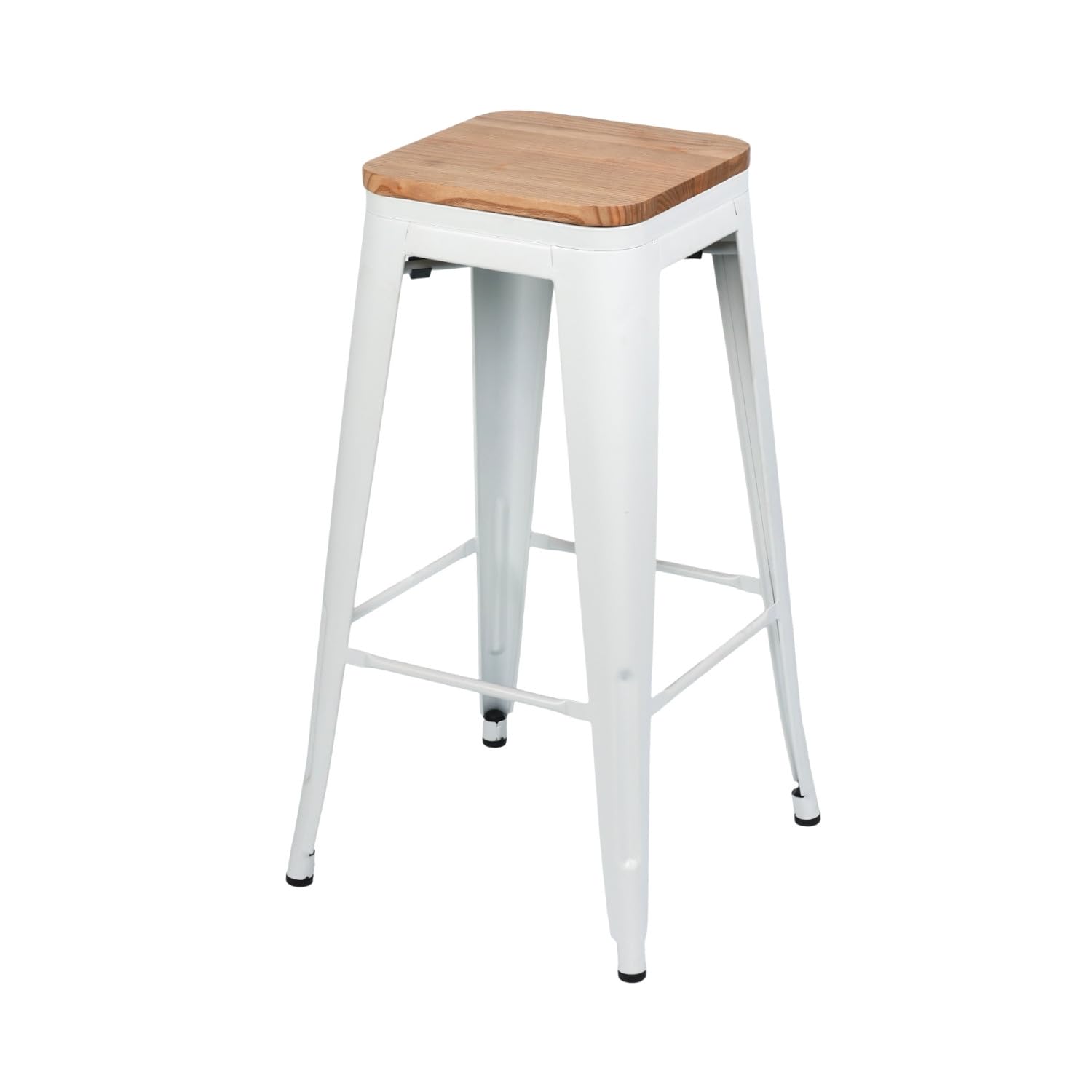 THINIA HOME Pack 2 Taburetes Medios Industriales Apilables de Acero y Madera 43x43x76cm