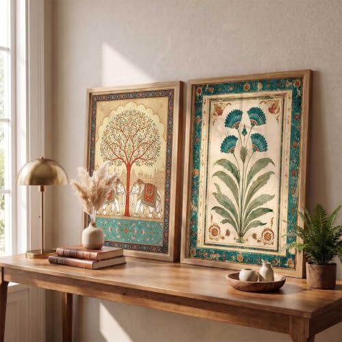 Image of HOTHOUSE Indian Traditional Art Wall Painting Home Decoration With Frame For Living Room Bed Room Hotel Wall Decor Digital Reprint Engineered Wood Set of 2 (10X13 inch)