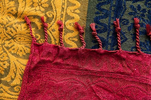 Veying Boho Throw Blankets,Bohemian Bed Throws,Chenille Tassels Throw Blanket For Couch Sofa ,Chair Bed，Hippie Room Decor,Hippie,Indian Throw Blankets (Red Navy Yellow 60X75) #TOP5