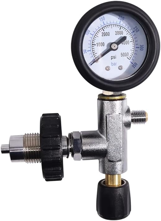 TUXING 5000PSI High Pressure PCP Paintball Fill Station & Valve Guage with 7/16-20UNF End Compressor Filling Valve for Scuba Tank,Diving Tank