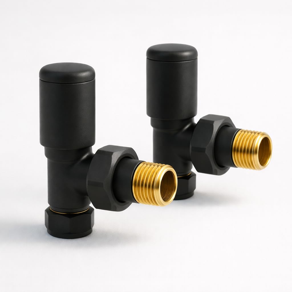 Home Smart Matte Black Kartell K-Rad Angled Modern Radiator Valve 15Mm – – Pair – For Radiators & Towel Rails