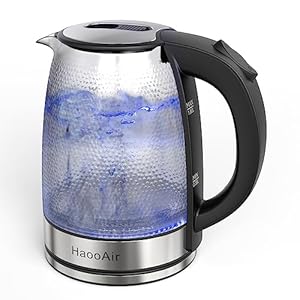 Haooair Electric Kettle, 1.8L Rapid Boil Hot Water Kettle, Wide Opening Glass Tea Kettle, BPA Free Led Indicator Auto Shut-Off & Boil-Dry Protection, Black