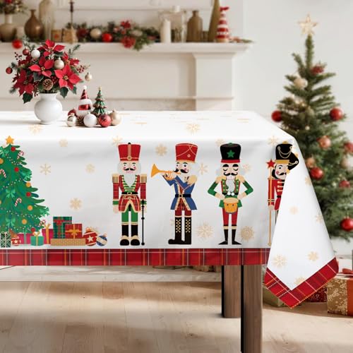 Arquiel Mantel Navidad Cascanueces Rojo, Impermeable Antimanchas Poliéster Lavable para Fiesta, Vacaciones, Decoración del Hogar De Invierno (140 X 180 Cm)