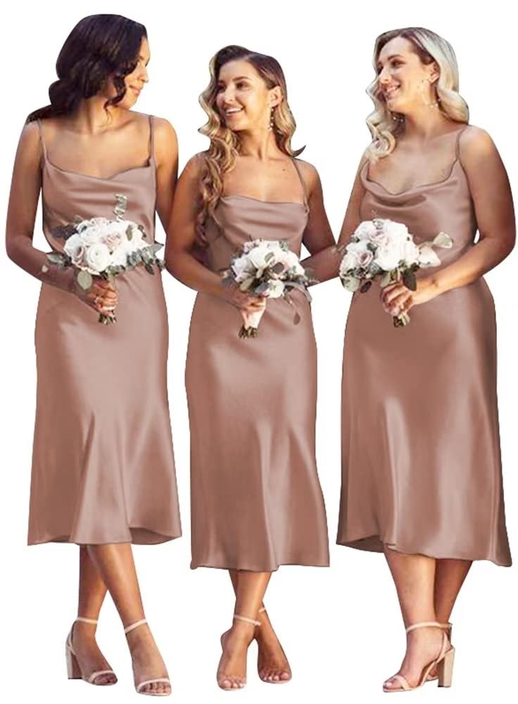MARSENBridesmaid Dresses Short Cowl Neck Prom Dress Tea Length Satin Formal Dresses for Women