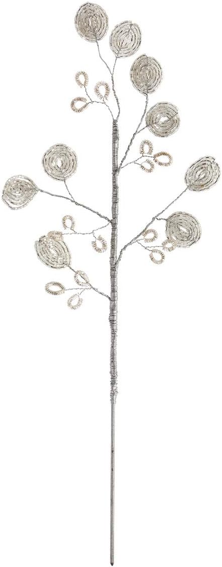 Beaded Leaf Elegant Timeless Silver Tone 15 x 5 Iron Metal Holiday Floral Pick