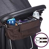 Kinderwagen Organizer inkl. Schlüsselhaken, Innentasche, 2 Elastikbändern für Flaschen, abnehmbarem Schultergurt, wasserfestem Regenschutz & 2 Kinderwagenkarabinern. So halten Sie perfekt Ordnung. **Klicken Sie oben unter dem Produkttitel auf BTR, um zu unserem Amazon Shop zu gelangen und sich dort per Video-Anleitung anzusehen, wie Sie unseren Kinderwagen-Organizer korrekt und sicher befestigen**