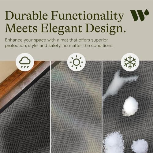 Image of WaterHog Max Diamonds Front Door Mat Indoor Outdoor Entrance, All-Weather Heavy Duty Commercial Doormat Non-Slip Rubber Backing, Dirt & Moisture Trapper, Low Profile, Made in USA, 35 inchx59 inch Grey Ash