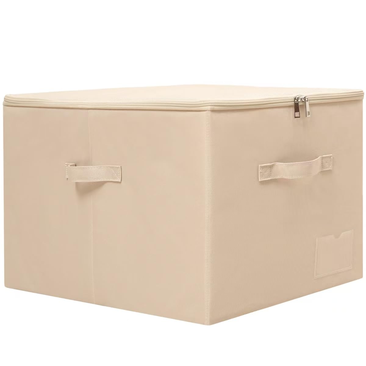 Large Fabric Storage Bins with Lids, 60L Large Storage Boxes with Lids, Fits Wardrobe Closet Shelves Clothing Blankets Organizer, Washable& Label Pocket, Stackabel, Beige