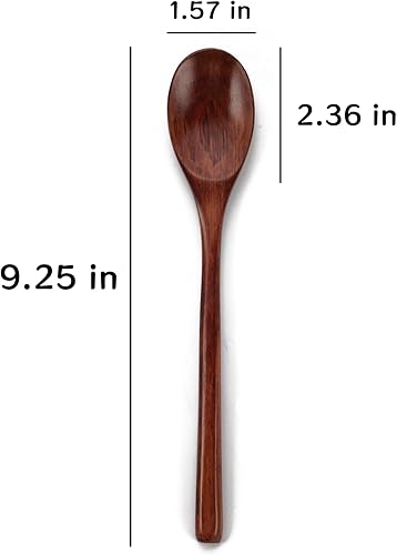 Miniatura 2 de Cucharas de madera, 4 cucharas de sopa de madera de 9.25 pulgadas para comer, mezclar, agitar, cuchara de mango largo con utensilio de cocina de