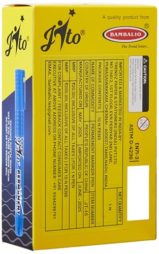 Image of JITO JT-15 Permanent Marker, Refillable, Bullet Tip 2.5 mm Line Width, Anti-Scrub Writing, Non Toxic Xylene Free 10 Units Per Pack, Ink Colour - Green