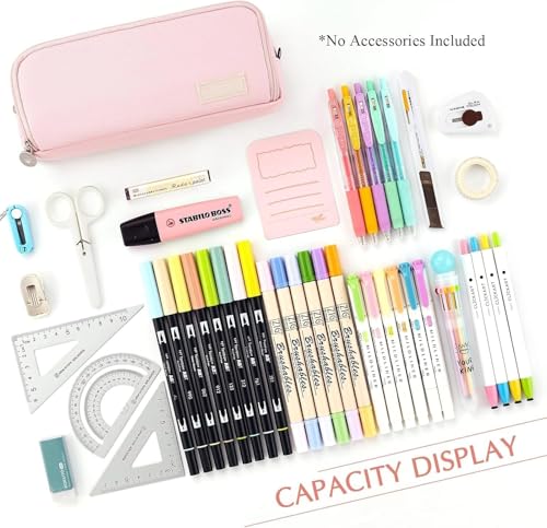 Image of Polyester Pencil Case Large Pencil Cases For Girls Boys Big Capacity Pencil Pouch with 3 Compartments School Stationary Kids College Students Office Aesthetic Pencil Pouch (Pink)