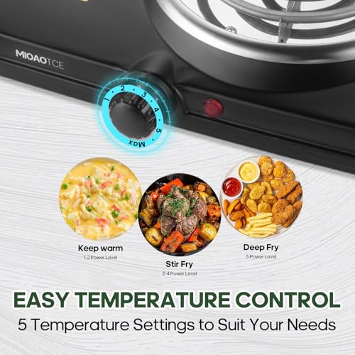 MIOAOTCE Double Burner Hot Plate Electric, 1800 Watts Electric Burner with 5.2" & 6" Coiled Element, Adjustable Temperature, for Dorm, Office, Home, Camp, Compatible for All Cookwares - Image 5
