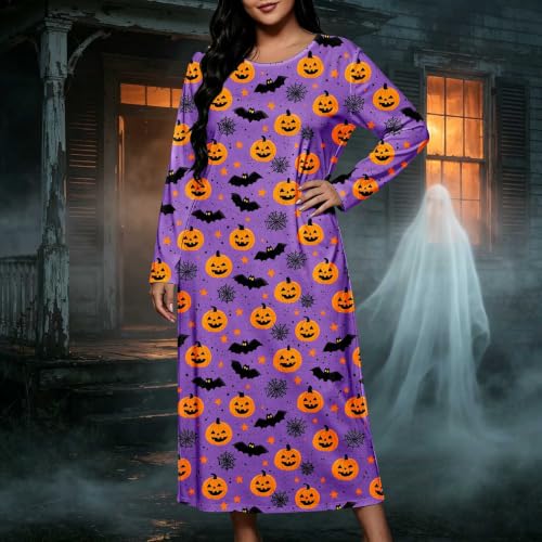 fartey Plus Size Halloween Pajamas Long Sleeve Pumpkin Ghost Nightgown - image 3