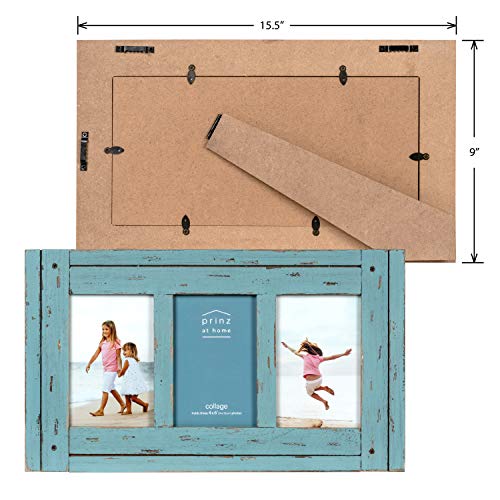 Prinz Homestead Blue Three-Picture Frame, 4 X 6 Distressed Wood Picture Frame, Wooden Rustic Decor, Two-Way Easel, Can Be Wall-Mounted, 15.5 X 0.75 X 9.1 Inches #TOP3