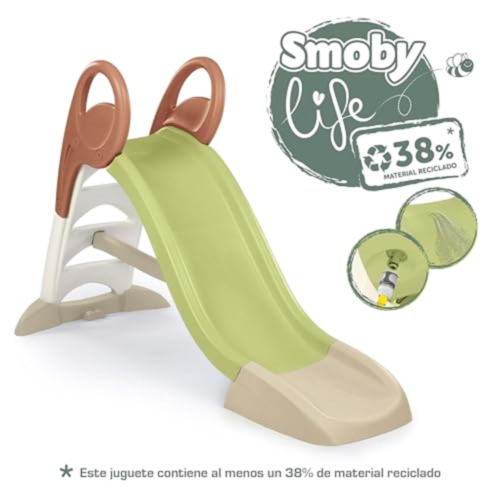 Smoby Life Tobogán Infantil KS – Superficie de Deslizamiento 150 cm – Conexión para Cascada de Agua – Escalera Antideslizante – Plástico Resistente UV – A Partir de 2 Años – Verde (7600820510)