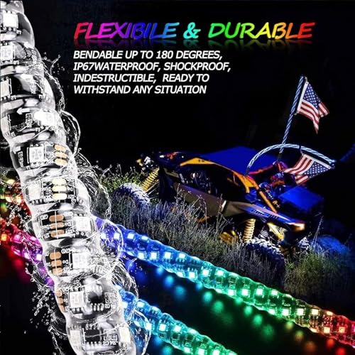 Luces de látigo LED con efecto de persecución RGB en espiral de 4FT 7