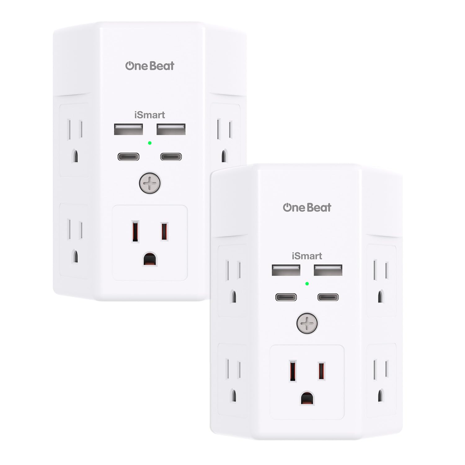 2 Pack Multi Plug Outlet, Surge Protector, 5 Outlet Extender with 4 USB Charging Ports (2 USB C), USB Wall Charger, 3-Sided 1800J Power Strip Outlets Splitter Wall Plug Adapter Spaced for Home Office