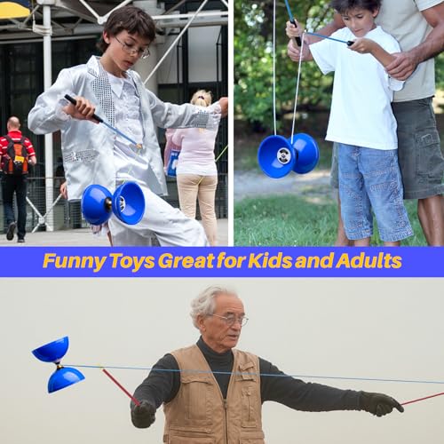 Image of MAGICYOYO Pro Triple Bearing Diabolo Medium Size 5 inch Blue Chinese Yoyo Toy with 2 Pair Carbon Sticks+ 2 Extra Strings +1 Net Bag, High Performance Chinese Yoyo Diabolo Skill Toy