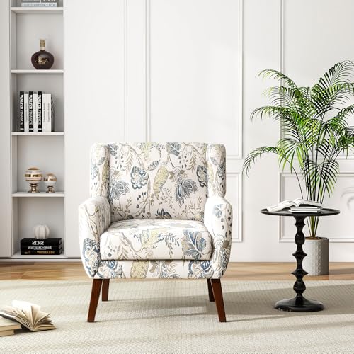 UIXE Floral Accent Chair, Modern Upholstered Armchair in Fabric for Living Room, Comfy Club Arm Chairs Single Sofa Button Tufted Bedroom Reading Seat - Pattern Leaf, Set of 1