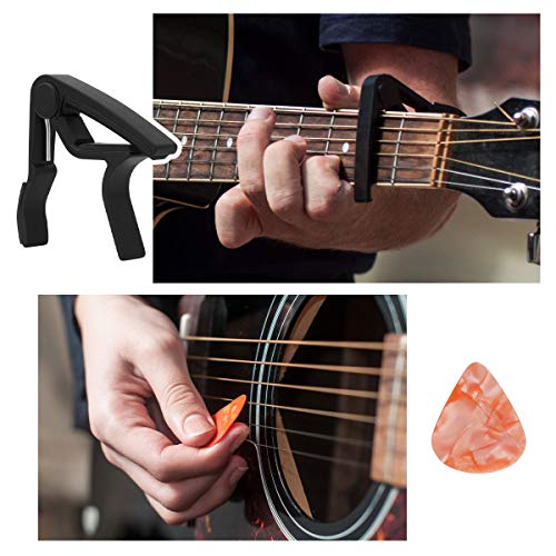 Guitar Tuner Capo Set, Clip on Digital Electronic Tuner for Guitar with Guitar Capo