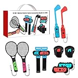 ✅【El juego de accesorios para juegos 10 en 1 incluye】Diseñado específicamente para Switch/Switch OLED. 2 palos de golf Mario, 2 raquetas de tenis, 2 muñequeras, 2 correas para las piernas, 2 empuñaduras Joy-Con. Eso te da el valor por el dinero, también sería un buen regalo.