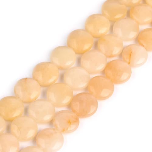 JOE FOREMAN Moneda de piedra semipreciosa de jade de aventurina amarilla de 0.47 pulgadas (0.472 in), cuentas sueltas para hacer joyas, suministros