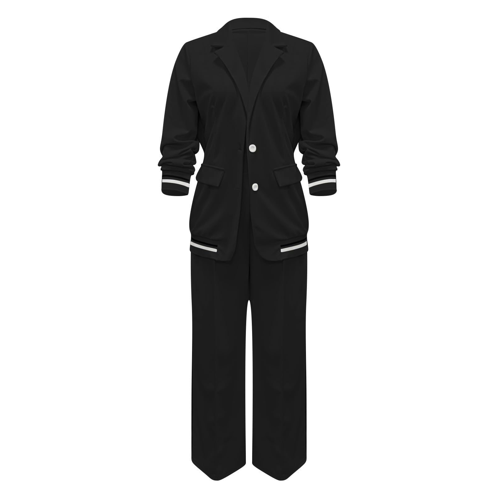 Generico Completo Tailleur Donna Tinta Unita Morbido Giacca e Pantaloni Tuta Elegante Comodo Curvy Set Invernale Manica Lunga con Tasche Tute Due Pezzi Casual Ufficio e Cerimonia Matrimonio
